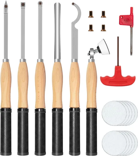 Juego de herramientas de torneado de madera de carburo de tamaño completo con mango de goma | 6pcs Lathe Chisel Set Include Swan Neck Hollowing