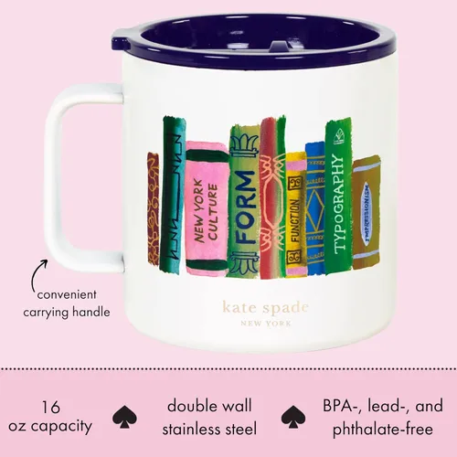 Miniatura 2 de kate spade new york Taza aislada de acero inoxidable con asa y tapa, vaso de doble pared de 16 onzas, taza de viaje de café reutilizable