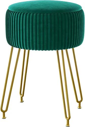 Miniatura 12 de IBUYKE Reposapiés Otomano Redondo de Terciopelo, Taburete de Tocador de Maquillaje Mesa Auxiliar, Asiento de Mesa de Tocador de Terciopelo, Taburete