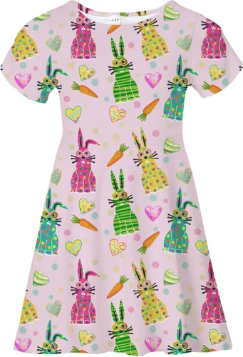 Miniatura 8 de Vestidos para niñas con estampado lindo, de manga corta, vestidos casuales de verano para niñas de 4 a 10 años