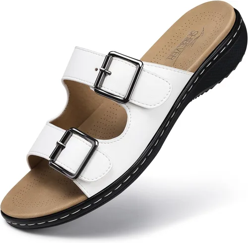 Miniatura 7 de SHIBEVER Sandalias planas para mujer: antideslizantes, con soporte para el arco, ortopédicas, para fascitis plantar, cómodas sandalias para caminar