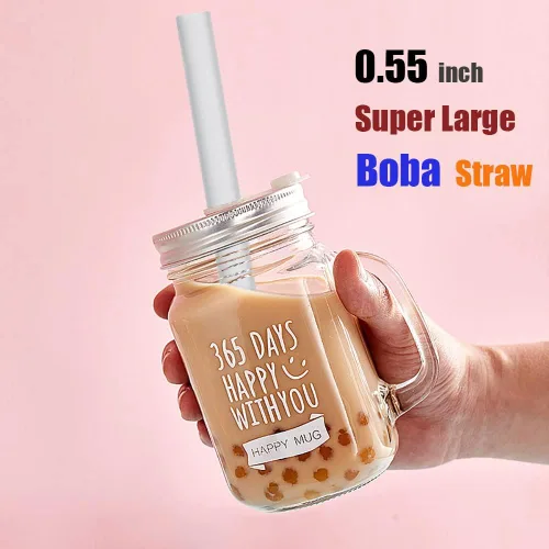 Miniatura 5 de ALINK Pajitas Boba reutilizables de silicona transparente, paquete de 4 popotes extra anchos para té de burbujas, batidos, perlas de tapioca