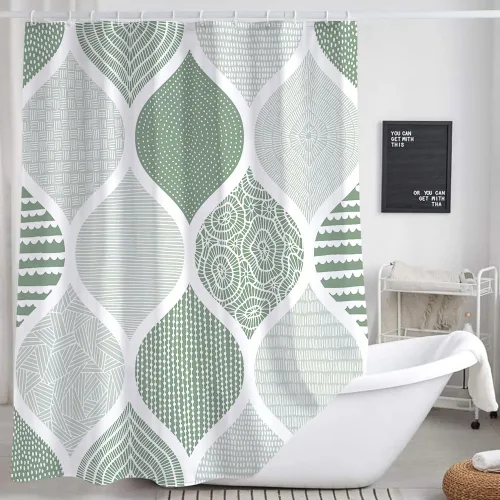 Miniatura 26 de JAWO Cortina de ducha gris retro bohemia de tela geométrica para decoración de baño, estilo bohemio, moderno, abstracto, cachemira, accesorios