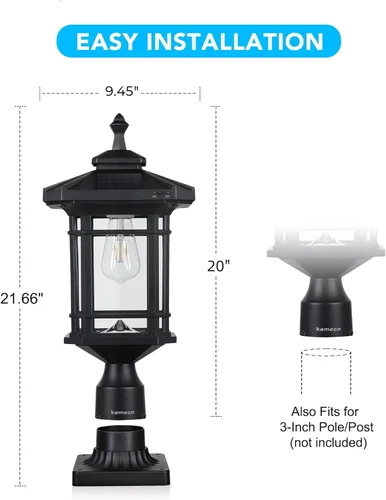 Miniatura 3 de ST4338Q - Lámpara solar para poste al aire libre, lámpara de poste del atardecer al amanecer, funciona con base de montaje en muelle para puertas