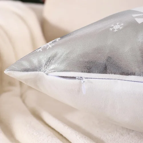 Miniatura 7 de JOJOGOGO Juego de 4 fundas de almohada navideñas plateadas y blancas de 18 x 18 pulgadas, juego de 4 almohadas decorativas de copo de nieve Let It