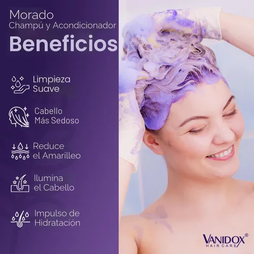 Miniatura 3 de VANIDOX - Juego de champú y acondicionador tonificante púrpura sin sulfato para cabello gris y plateado, hidratante y protector del color, mejora