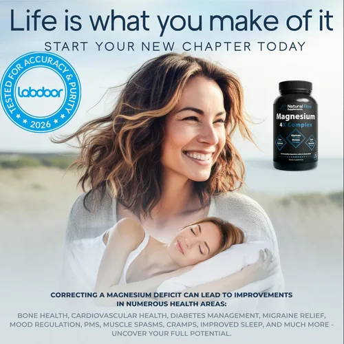 Miniatura 4 de Suplemento Complejo de Magnesio Natural Flow 4X – 200 mg Elemental Mg – Glicinato, Taurato, Malato y Orotato – Calma, Sueño y Apoyo Muscular – Sin