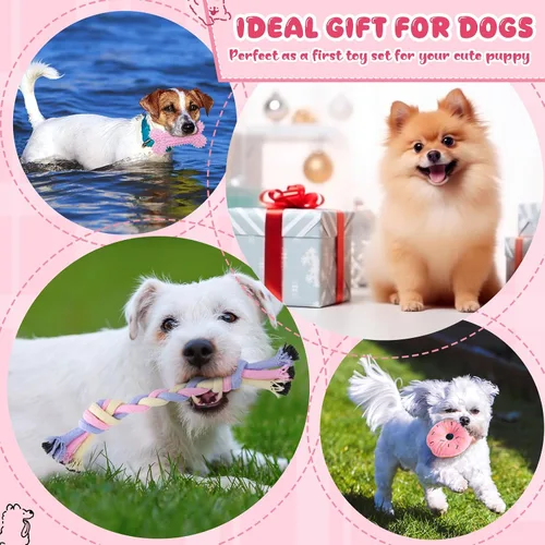 Miniatura 7 de Paquete de 9 juguetes de color rosa para cachorros para dentición, interactivos para mantenerlos ocupados, lindo juguete de goma suave para perros