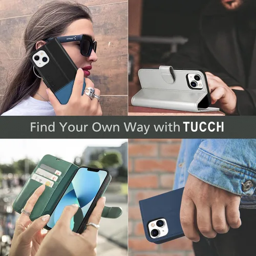 Miniatura 9 de TUCCH Funda Tipo Billetera para iPhone 13 (6.1") 2021, con Bloqueo RFID, con Soporte para 3 Tarjetas, de Piel Sintética, Tipo Folio