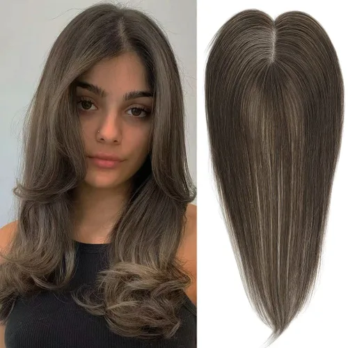 Miniatura 23 de Aimeolyn Toppers de cabello para mujer, cabello humano real, sin flequillo, extensiones de cabello superior para adelgazar, base de encaje Haisr