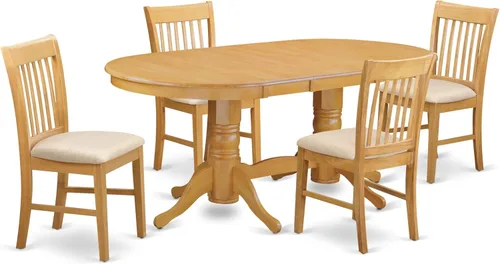 East West Furniture VANO5-OAK-C - Juego de comedor de 5 piezas que incluye una mesa de comedor ovalada con hoja de mariposa y 4 sillas de cocina