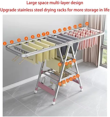 Miniatura 5 de Tendedero plegable para interiores, estante de secado de ropa plegable de 3 niveles, estante de secado independiente, con alas de altura ajustable