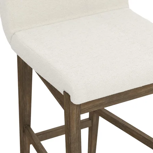 Miniatura 6 de Nathan James - Gracie - Moderno taburete alto con respaldo, silla alta tapizada con lino texturizado natural y patas de madera cepillada - Marrón