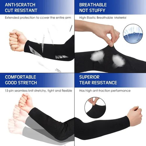 Miniatura 5 de Geyoga 2 pares de mangas protectoras de brazo para piel delgada y moretones, mangas protectoras resistentes a cortes para hombres y mujeres, Negro
