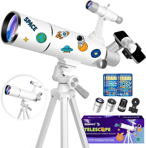 Miniatura 7 de Hawkko Telescopio para Adultos y Principiantes, Apertura de 80mm 500mm Telescopios para Astronomía Adultos, (20X-150X) Kit de Telescopio Refractor
