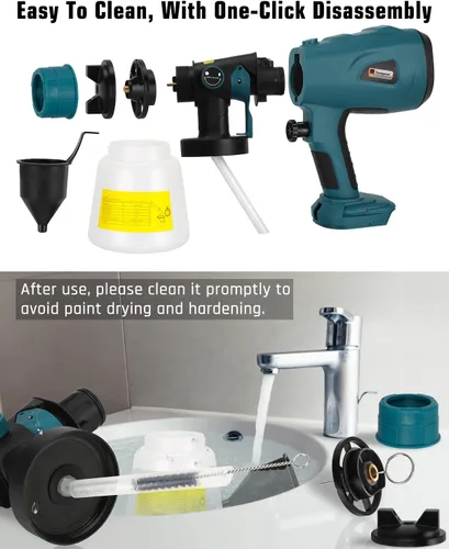 Miniatura 5 de Taingwei Pulverizador de pintura inalámbrico para batería Makita LXT de 18 V, pistola pulverizadora de pintura HVLP de 200 W con motor sin
