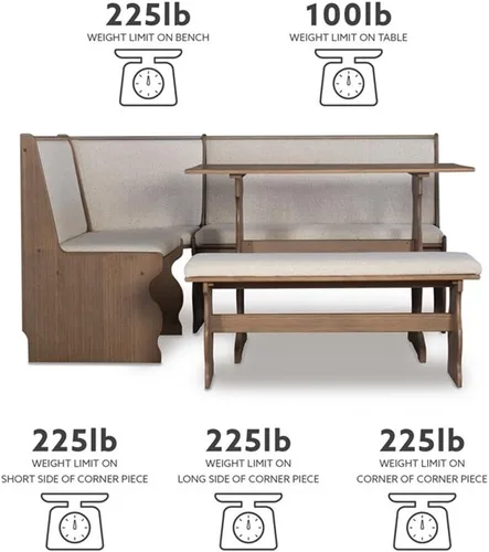 Miniatura 4 de Linon Natasha - Juego de comedor de esquina de madera de transición con asientos tapizados, requiere montaje alguno, asientos hasta 5 personas
