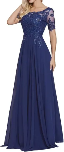 Miniatura 4 de Vestido formal de gasa de manga corta con apliques de encaje para mujer