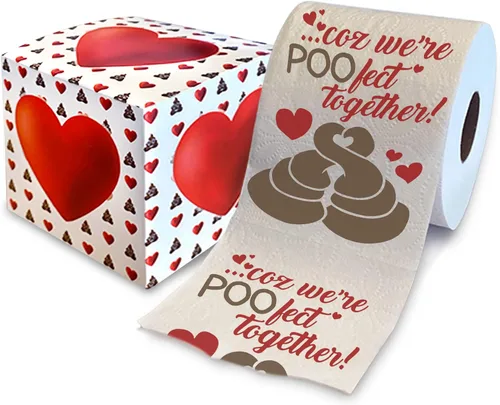 Printed TP 'Coz We're POO-fect Together - Papel higiénico impreso, divertido rollo de papel higiénico para San Valentín, decoración de baño, regalo