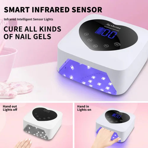 Miniatura 2 de Lámpara de uñas UV LED inalámbrica, secador de uñas recargable de 72W con luz de esmalte de gel y gran pantalla LCD, lámpara de uñas curativa Blanco