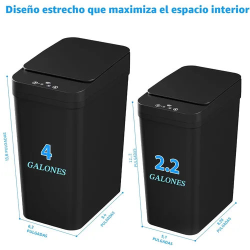Miniatura 3 de Basurero de baño con tapa, paquete de 2 cubos de basura automáticos sin contacto de 4 y 2.2 galones, pequeño sensor de movimiento, cubo de basura