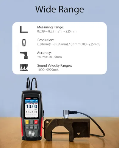 Miniatura 2 de Wintact Medidor de espesor ultrasónico digital, rango de 0.039 a 11.81 pulgadas con sonda para medir materiales metálicos y no metálicos, acero