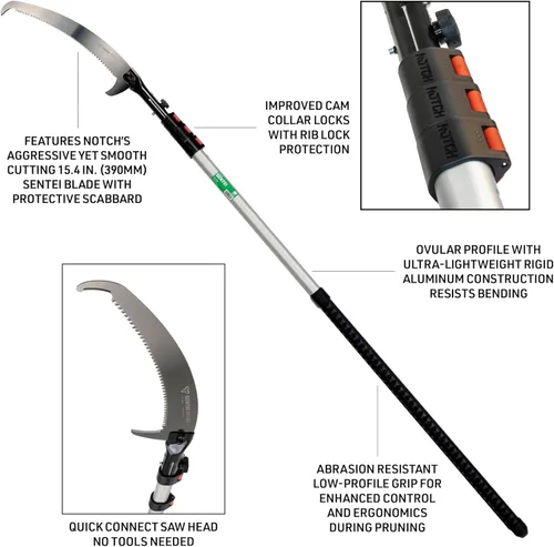 Miniatura 4 de Notch Sentei 4177-39 - Sierra telescópica de aluminio de 4 secciones de 15.4 pulgadas (15.354 in), hoja cromada dura, agarre de bajo perfil