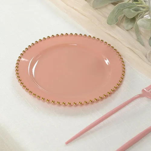Miniatura 35 de Efavormart - Paquete de 10 platos de postre de plástico transparente rubor con borde de cuentas, platos redondos desechables para ensalada, 8