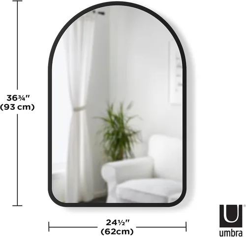 Miniatura 2 de Umbra Hub - Espejo de pared arqueado con marco de goma, estilo moderno para baño, entrada, sala de estar y más, 24 x 36 pulgadas, color negro