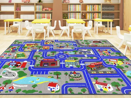 Miniatura 8 de Capslpad Alfombra Educativa para Niños Alfombra de Juego 5' x 2.7' Alfombra de Carretera de Tráfico Alfombra de Juego de Coches para Niños Alfombra