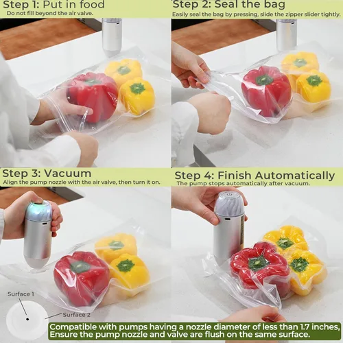 Miniatura 4 de 20 bolsas reutilizables de sellado al vacío para alimentos, compatibles con la mayoría de selladores al vacío de mano, sin BPA, bolsas Sous Vide