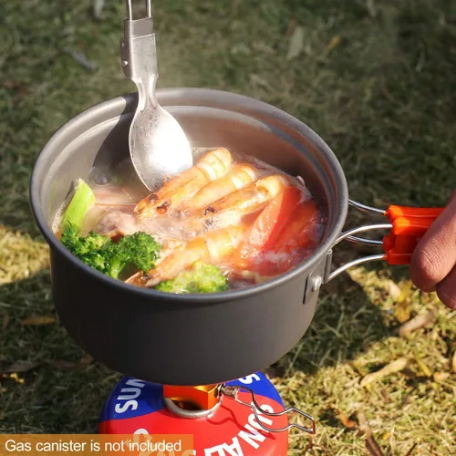 Miniatura 5 de REDCAMP 6/10/11/12/14/15/19 piezas Kit de utensilios de cocina para camping, equipo de camping, ollas, sartenes, soperas, cucharas apilables