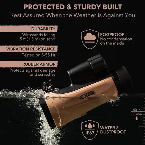 Miniatura 3 de Telescopio monocular de 12 x 50 - FMC a prueba de niebla, IP67 impermeable telescopio de mano - fase BAK4 y prisma recubierto dieléctrico - Juego
