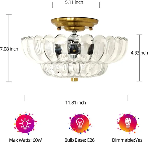 Miniatura 2 de Luces de techo semiempotradas, luz de vidrio blanco, base dorada, lámpara moderna para pasillo, sala de estar, cocina, dormitorio, 3 bombillas