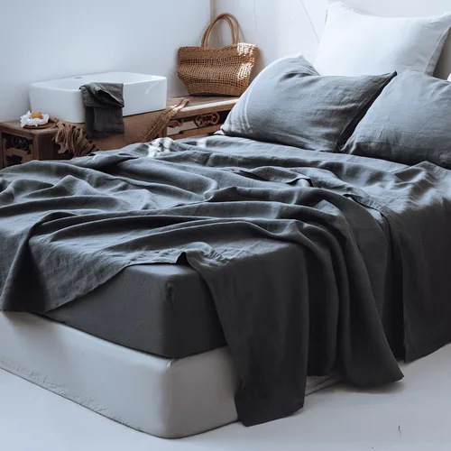 Miniatura 21 de Simple&Opulence - Juego de sábanas de 100 % lino, tamaño King, lino francés lavado, 4 piezas, transpirables; ropa de cama que incluye 1 sábana Lino