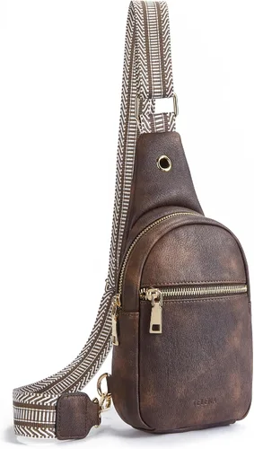 Miniatura 113 de Telena Riñonera pequeña para mujer, de cuero, cangureras, bolsa de pecho para mujer