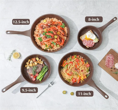 Miniatura 7 de SENSARTE - Sartén antiadherente para omelet, con revestimiento de granito, utensilios de cocina de piedra saludable, sartén de chef sin PFOA, marrón