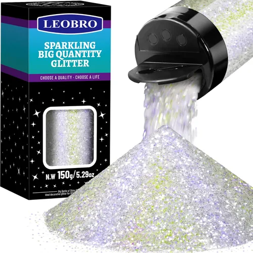 Leobro - Purpurina blanca, purpurina de nieve para manualidades, copos de purpurina gruesas iridiscentes blancas, para resina, manualidades DIY,