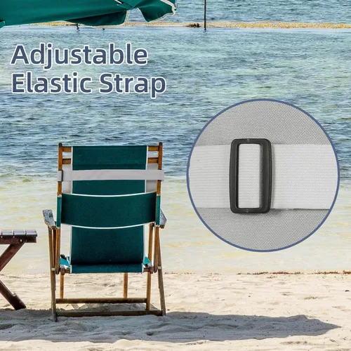 Miniatura 7 de Juego de 2 fundas de almohada para silla reclinable al aire libre, con correa ajustable, resistente al agua, para patio, jardín, playa, piscina, Gris