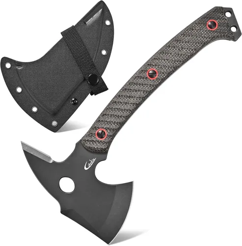 Miniatura 9 de C1391 Hacha de camping Hacha de campamento, hoja de acero DC53 con mango de Micarta Hacha de supervivencia para uso en el bosque con fundas de Kydex
