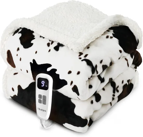 Miniatura 14 de Manta térmica con estampado de vaca, manta eléctrica, manta térmica con 10 niveles de calor y 10 horas de apagado automático, acogedora y suave