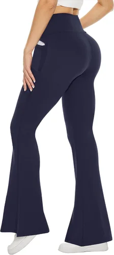 Miniatura 37 de TNNZEET Leggings acampanados negros para mujer, pantalones de yoga cruzados con bolsillos, corte de bota, leggings acampanados