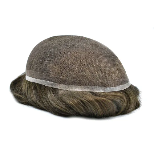 Miniatura 221 de Toupee para hombres nudos blanqueados hombres toupee hairpieces europeo virgen sistema de reemplazo de cabello humano suave encaje francés hombres