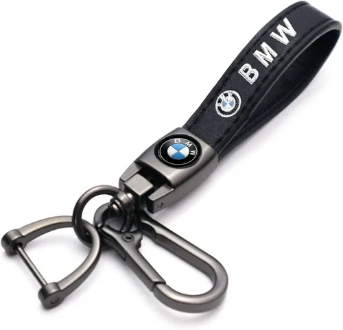 Llavero de cuero genuino para auto BMW Serie, llavero con anilla, accesorios, regalo familiar (negro)