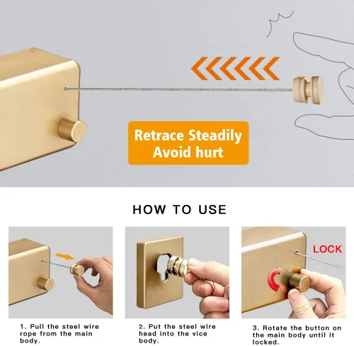 Miniatura 3 de BESy Funda retráctil ABS + secadora de aluminio con cuerda doble de acero inoxidable ajustable, estilo hotel, resistente, método de montaje