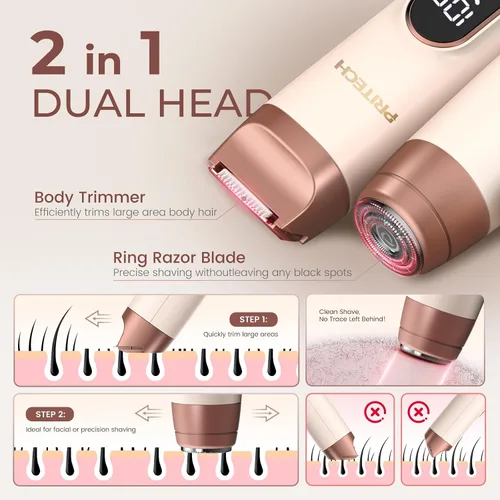 Miniatura 7 de PRITECH Recortadora de bikini para mujer, maquinilla de afeitar eléctrica 2 en 1 sin dolor para piel de seda, afeitadora portátil para mujer, área