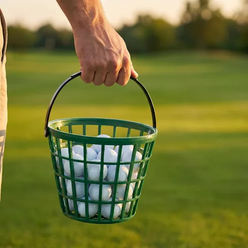 Miniatura 6 de Bekith Paquete de 2 cestas de plástico para pelotas de golf, cubo de pelota de golf con asa, capacidad para 40-50 bolas, color verde