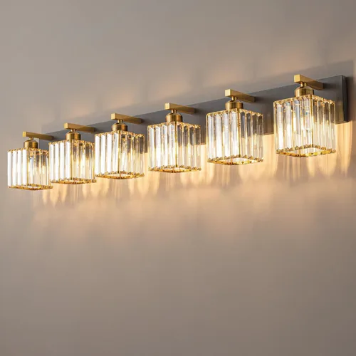 Miniatura 32 de Lámpara de tocador moderna de 2 luces de níquel cepillado, lámpara de tocador de cristal, luz de pared de baño, accesorios de iluminación de baño