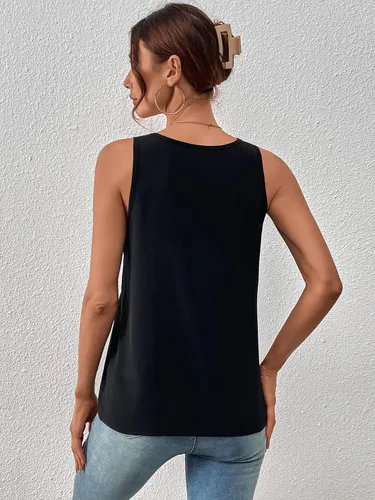 Miniatura 2 de SweatyRocks Camiseta sin mangas de encaje con cuello en V para mujer, casual, para verano