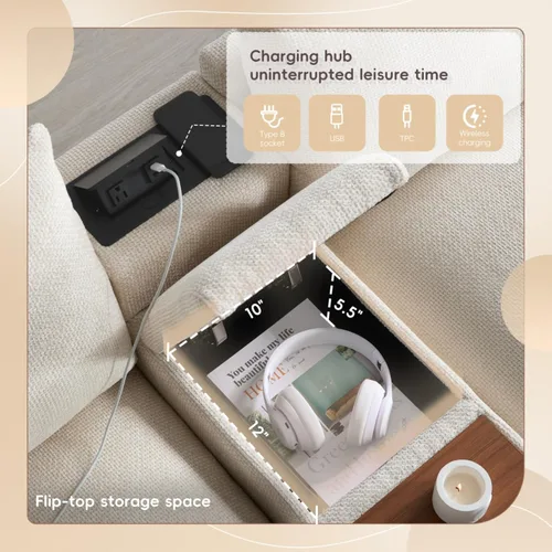Miniatura 4 de Sofá modular de 6 asientos de 136 pulgadas con consola, portavasos y cargador USB, sofá de felpilla de gran tamaño en forma de U con otomana